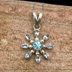 Vintage Sterling Silver Natural Aquamarine Multi Stone Pendant Necklace